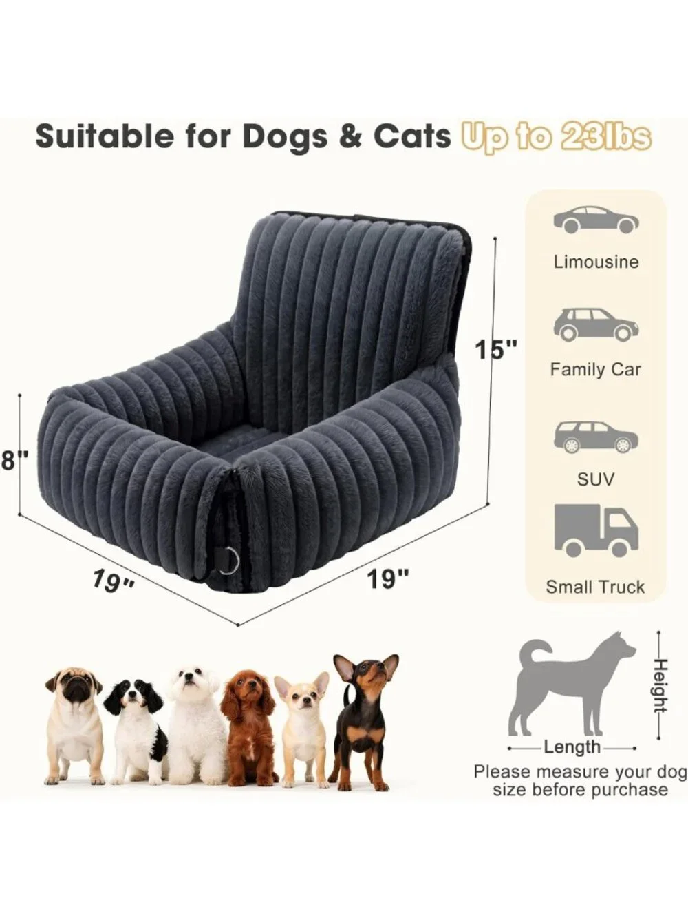 Cozy Dog Car Seat for Small/Medium Dogs, Washable Cover, Travel Bed & Safety